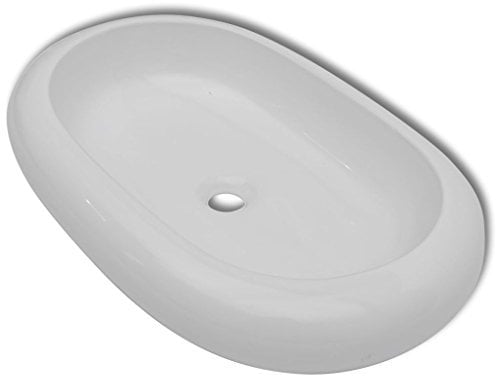 Tidyard Lavandino Lavello da Bagno/Lavanderia/Toilett Ovale in Ceramica di Lusso Bianca,Lavandino da Bagno Appoggio,Lavello da Bagno Appoggio,Lavandino Bianco,Lavello Bianco 63 x 42 cm