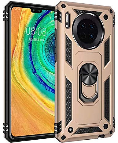 nh Custodia Huawei Mate 30, Cover 360° Girevole Ring Armor Bumper TPU Case Magnetica Supporto Smartphone Silicone Custodie con Pellicola Protettiva per Huawei Mate 30,Oro