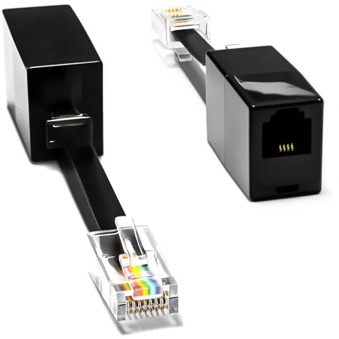 RetailAndBulk 2-Pack RJ11 to RJ45 Adapter Phone Line to Ethernet – RJ11 Female to RJ45 Male for Landline, Fax, DSL Modem Connection (Black, Made in USA)