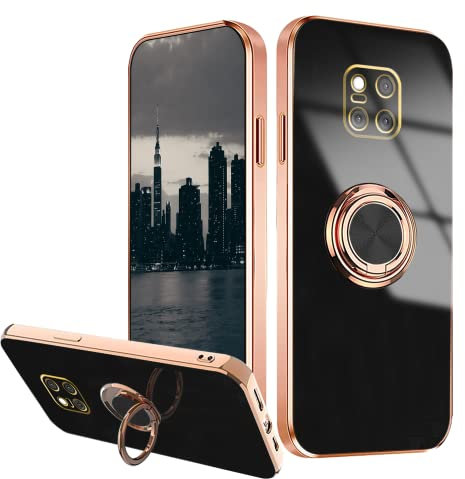 Wousunly für Huawei Mate 20 Pro Hülle Silikon TPU | Handyhülle Huawei Mate 20 Pro Stoßfesten Ultra Dünn Überzug Case mit Magnetische Ring(Dunkles Schwarz)