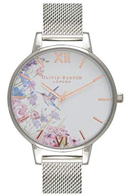 Olivia Burton Reloj Analógico de Cuarzo para Mujer Colección Painterly Prints con Correa de Malla de Acero Inoxidable Plateada - OB16PP75