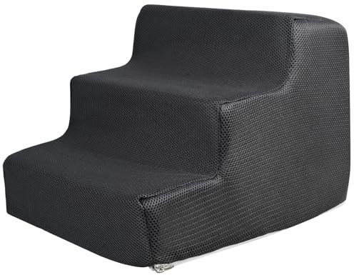 Escalera para perros, 3 peldaños, de espuma de alta densidad, 34 x 40 x 30 cm, con funda de tela lavable extraíble y lavable, para perros pequeños y cortos, ancianos