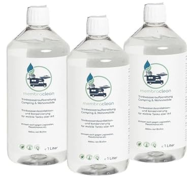 3x 1 Liter membraclean Trinkwasseraufbereitung Camping & Wohnmobile | Sparset für sicheres Trinkwasser auf Reisen: Trinkwasser aufbereiten, konservieren und Biofilm abbauen