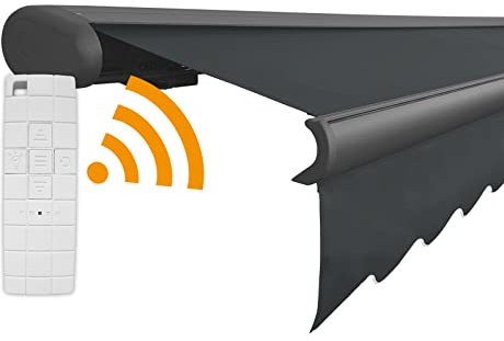 Arilco Elektrische Vollkassettenmarkise Kassettenmarkise Gelenkarmmarkise Markise Sonnenmarkise Sonnenschutz in vielen Farben und Größen wählbar in der Kassettenfarbe Anthrazit (4,5m x 3m, Anthrazit)