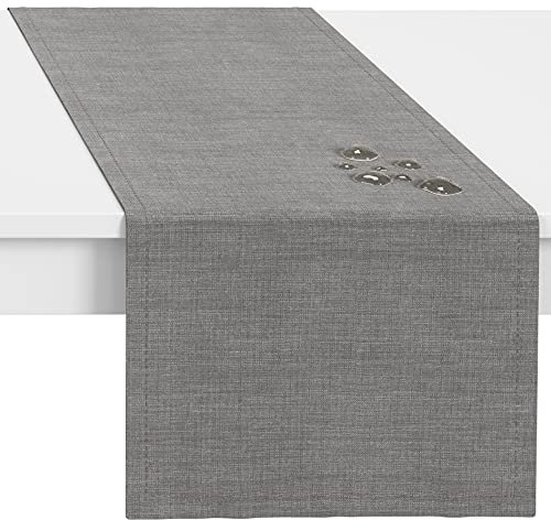 LILENO HOME Tischläufer abwaschbar Tischläufer 40 x 140 cm, Eingefasst - Polypropylen Wasserabweisend mit Fleckschutz 40 x 140 cm, Grau