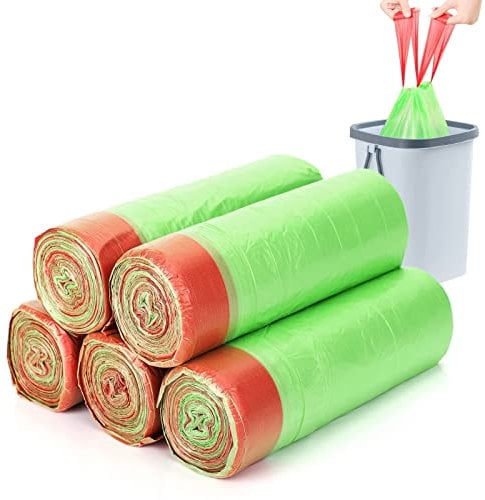 Bolsas de basura de 10 a 15 L, con cordón, biodegradables, 100 unidades, gruesas 2025, duraderas, para columpio de pedal, cocina, baño, jardín, oficina, hogar, mascotas (50 x 45 cm)