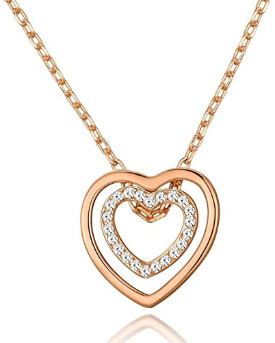Philip Jones Rose Gold Plated Double Heart Necklace Created with Zircondia® Crystals