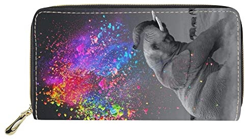 Binienty Damen PU Leder Slim Wallets Reißverschluss Leicht Kartenhalter Geldbörse, Afrikanischer Elefant, Einheitsgröße, Casual