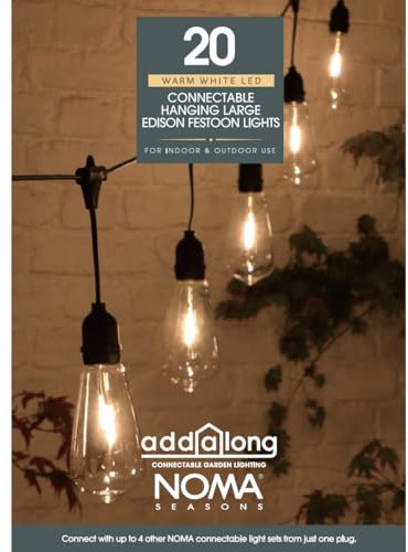 NOMA Connectable Drop Festoon Lights, 20 Large Edison LED Bulbs, 10.6 m, Warm White