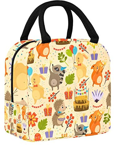 Isolierte Lunchtasche, Happy Cute Hedgehog Rabbit Fox Raccoon Water-Resistant Lunch Box Auslaufsichere Kühltasche Große Meal Prep Tasche für Teenager Mädchen Jungen Unisex Erwachsene