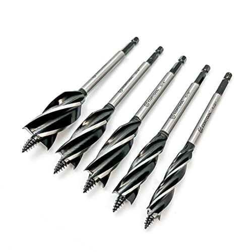 CORTOOL Auger Drill Bit for Wood,1/2, 5/8, 3/4 and 1 Inch Size with Quick Change Hex Shank 5-Piece Drill Bit Set for Wood
