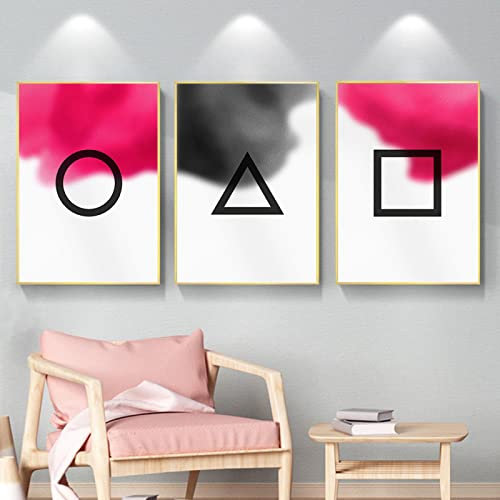 Beliebtes koreanisches Squid Game Poster Magenta und Schwarz Fashion Geometric Digital Wall Artist Home Decor Canvas Painting Picture15.7x 23.6(40x60cm)x3 No frame