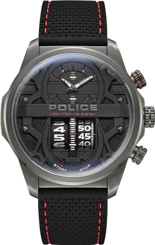 Police Rotorcrom Herren Armbanduhr aus Edelstahl und Silikon in der Farbe Grau-Schwarz 44mm, Wasserdichtigkeit: 5 Bar, PEWJM0006505