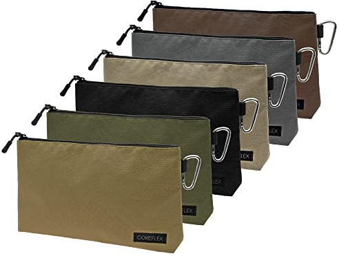 COREFLEX Premium Tool Pouch Zipper Bag, Small Tool Bag, Multipurpose Storage pouch, Heavy duty Flat Bottom Tool bag with YKK Zipper (6 pack Large 12inch)