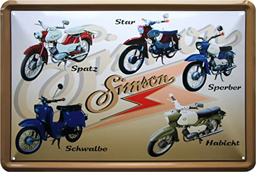 WOGEKA ART Retro Blechschild - DDR Moped Vogel-Serie: SCHWALBE, STAR, SPATZ, HABICHT, SPERBER - Deko Schild als Geschenkidee für SIMSON Fans zu Geburtstag Weihnachten 20x30 cm Metallschild 856