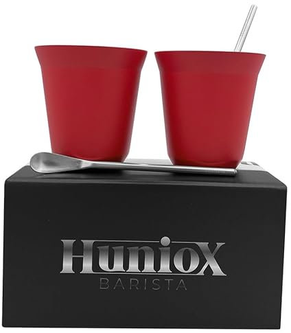 Huniox® 2 x 160 ML Verre Cafe Double Paroi - Tasses à Expresso - Tasse a Thé - Coffee Cup – Verres à Thé et à Café - Tasse Expresso Double Paroi - Tasse Café Design - Tasse Acier (RUBY, 160 ML)