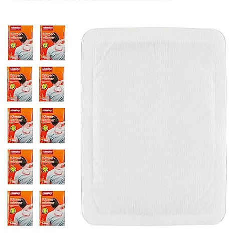 Relaxdays Wärmepads, 10er Pack, luftaktiviert, 12 Stunden Wärme, Selbstklebende Körperwärmer für Rücken, Schulter, weiß