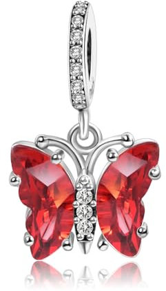 MITSOKU Roter Schmetterling Charm 925 Sterling Silber Frauen Armband Halskette Weihnachten Anhänger Valentinstag Muttertag Mädchen Geschenk