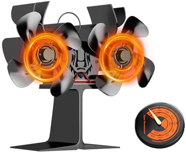 Ofenventilator, 8 Flügel mit 2 Motoren, Kaminofenventilator, wärmebetriebener Ventilator mit magnetischem Thermometer, leise zirkulierende Warmluft, für Holz/Holzbrenner/Kamin for Weihnachtsgeschenk