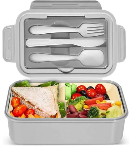 IJIAMY Bento Lunch Box - 1400ml Adult & Kids Lunch Container with 3 Compartments, Cutlery, Dishwasher Safe, BPA Free