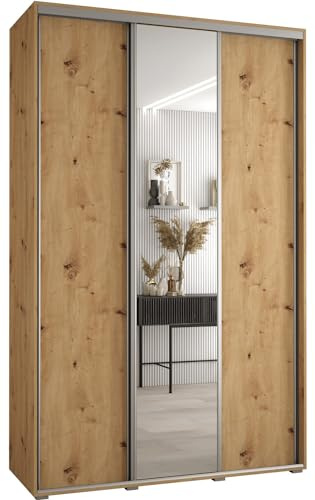 Kleiderschrank mit Spiegel Davos 3 Garderobenschrank - Schrank Schlafzimmer - Mehrzweckschrank 3 Schiebetüren - Regalen - Flur Möbel - Kleiderstange Schrank - Allzweckschrank - closet - Gaderobe