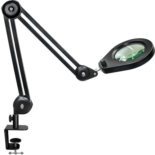 Beyamz LED-Lupenleuchte mit 5-facher Vergrößerung – 105 mm Echtglaslupe, dimmbares Licht (5 Farben, 10 Stufen, 790 LM), Premium-Arm, robuste 6,4 cm Klemme & Drehschalter