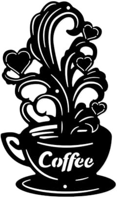 NBEADS Coffee Cup Metal Wall Art Decor, Coffee and Flower Wall Hanging Decor Silhouette Wall Art for Coffee Shop Home Garden Kitchen Decorations, 29.6x17.6cm