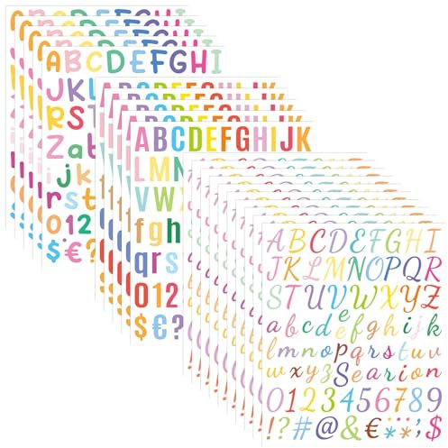 POFIBO 1650 Stück Selbstklebende Buchstaben Nummern Aufkleber, 20 Blätter Bunte Vinyl Zahlen Aufkleber Set für Briefkasten, Kunsthandwerk, Beschilderung, Poster, Fenster DIY Scrapbooking
