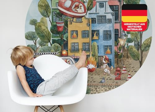 Osomhome Wandtattoo Kinderzimmer Mädchen & Junge: Feuerwehr Kreis (120x120cm) | Kinderzimmer & Babyzimmer Deko | Wandsticker & Wanddeko Kinderzimmer | Wandaufkleber Kinderzimmer Wall Stickers os9434