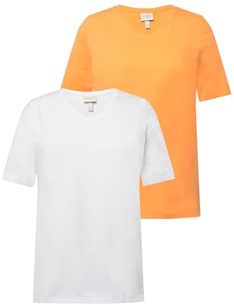 Ulla Popken Damen T-Shirts, 2er-Pack, V-Ausschnitt, Halbarm, Biobaumwolle T-Shirt