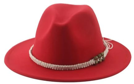 SOYNIA Fedora Trilby Filzhut Hut Hüte Für Damen Fedora Gefilzt Herrenhut Panama Lässig Vintage Western Cowboy Kette Breite Krempe 52–54 cm (Kinder) Rot