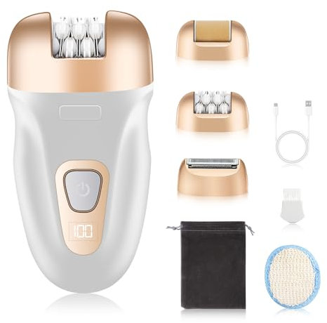 Depiladora Electrica para Mujer, zeroto 3 en 1 Depiladora Portátil Femenina Kit de 2 Velocidades con Depiladora, Lima de Pies, Afeitadora Femenina y Bolsa de Almacenaje para Brazo Pierna y Cuerpo