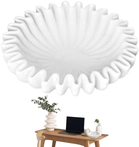 Nbhuiakl Bol à volants - Coquille de Saint-Jacques décorative antique - En résine tressée à la main - Bol de service rustique à volants - Pour servir, décoration, blanc