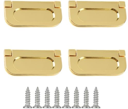 CHUANGOU 4PCS Flush Ring Pull Zinc Alloy Cabinet Drawer Pull Handle,Stainless Steel Pull Handle Invisible Door Knob with Screws(Golden)