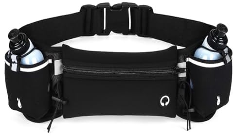 Flintronic Ceinture Running, Sac Banane Sport Belt avec 2 gourdes, Ceinture D’hydratation Réglable Homme Femme Smartphone Escalade Randonnée Voyage