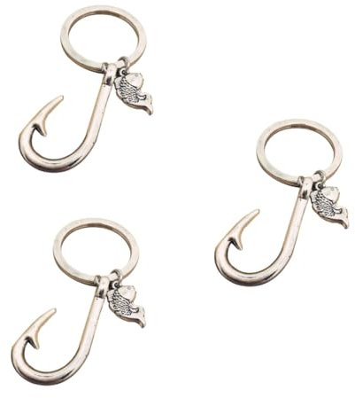 DEARMAMY 3stücke Fischhaken Schlüsselanhänger Aus Kreatives Design Für Autoschlüssel Handtaschen Und Dekoration Antikes Silber Perfektes Für Jeden Anlass