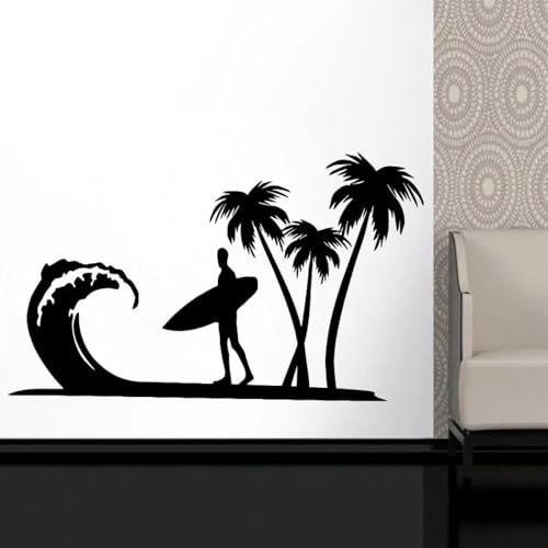 YLLMNOBN Extreme Sports Lovers Adventure Surfing Palm Tree Sign Wall Decal Ocean Beach School Dorm Home Decor