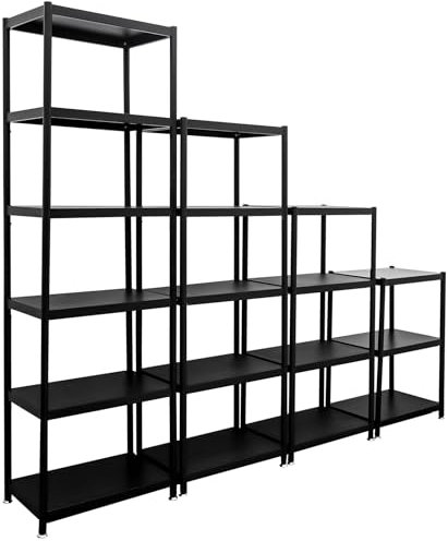 shelfr Industrial Design Raumteiler Regal Schwarz - 244x41x210 Treppenregal 3-6 Ebenen - Metallregal Schwarz Stehend - Stufenregal Standregal Büro - Trennwand Regal Treppe Raumtrenner Wohnzimmer