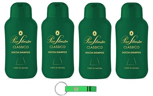 4 shampoo doccia Pino Silvestre Forte di Natura Doccia Shampoo Gel Doccia Intenso Profumo Foresta 250 ml + Portachiavi Beni Culinari