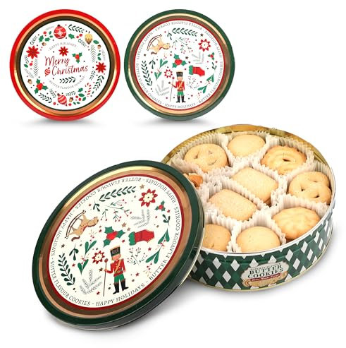 Traditionelle Weihnachtskeksdose Butterkekse 340g – Nostalgische Blechdose in Rot oder Grün (zufällige Auswahl), Weihnachtsgebäckdose & Plätzchendose
