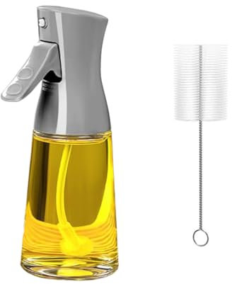 Olive Oil Sprayer, Canola Oil Vinegar Spray Mister for Kitchen,180ML Glass Oil Dispenser Bottle with Brush,Refillable Gadgets Accessories Widely Used for Air Fryer,Baking,Grilling,Kitchen(Grey)