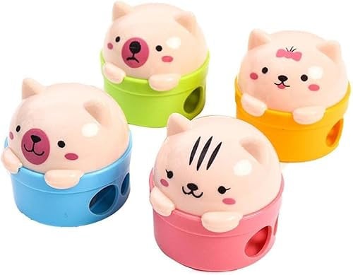 XIANMY Bleistiftspitzer, Cartoon-Tier-Doppellöcher, manueller Spitzer für Kinder, Studenten, Schule, Klassenzimmer, Schreibwaren, 4 Stück