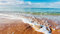 Acryl-Bild 110 x 60 cm: Fantastischer Blick auf das azurblaue Meer und den gelben Sand. Klarer Himmel an einem sonnigen Tag mit flauschigen Wolken. (72944782)