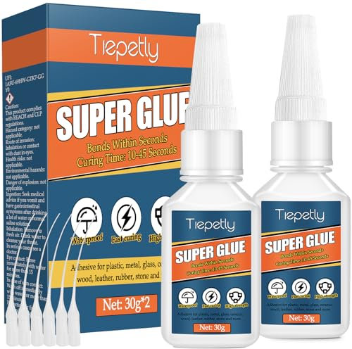 60g Superglue, Super Glue All Purpose for Accurate Repairs, Instant Strong Glue with Anti Clog Cap and Droppers, Superglue for Plastic, Metal, Glass, Wood, Ceramic and DIY (60g)