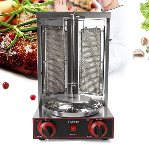 Gas Rotisserie, Vertical Rotisserie Gyro Rotisserie, Stainless Steel Grill Rotisserie Oven, Shawarma Rotisserie with 2 Ceramic Heating Plates for Commercial and Domestic Use