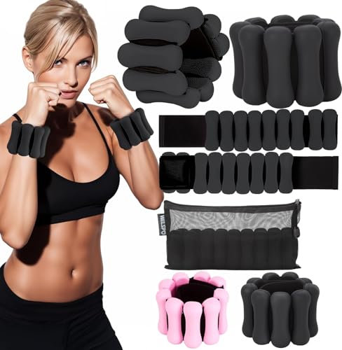 WELSPO Verstellbare Gewichtsmanschetten, 0.9kg-Set (je 0.45kg), Gewichte für Beine und Arme, Silikon-Handgelenkgewichte für Training, Yoga, Pilates und mehr, Fußgelenkgewichte Schwarz