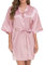 Camicia da notte da donna, a maniche a 3/4, sexy, vestaglia da donna, in raso, nero, con cintura, con scollo a V, biancheria da notte, a maniche lunghe, elegante, da notte, in seta, Colore: rosa., s