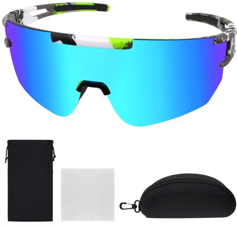 Schnelle Brille,Fahrradbrille Herren Damen,Sportbrille Fahrrad Radbrille Laufbrille UV400 Schutz Schnelle Sonnenbrille für Rennrad Fahrrad MTB Laufen Golf Reiten Ski Rave Grün Camouflage Blau