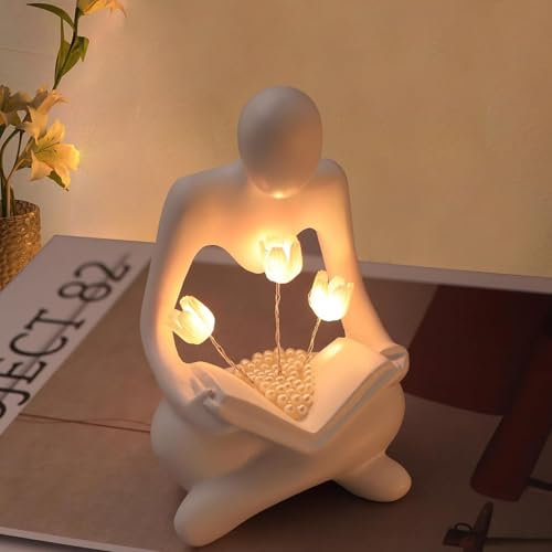 Tulpen Lampe, Tulpen Nachtlicht Abstrakte Denker, LED Tulpen Nachtlicht, Blumen Lampe, Decoration Aesthetic, Abstrakte Figur Nachtlicht, LED Blumen Lampe für Bücherfreunde Freunde Kinder Nachttisch