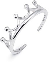 Amberta Bague d’Orteil en Argent Sterling 925 Réglable pour Femme | Vague Coeur Fleur Ouverte Dauphin Couronne Feuille Bijoux de Pied Plage Bohème: Bague d’Orteil Couronne